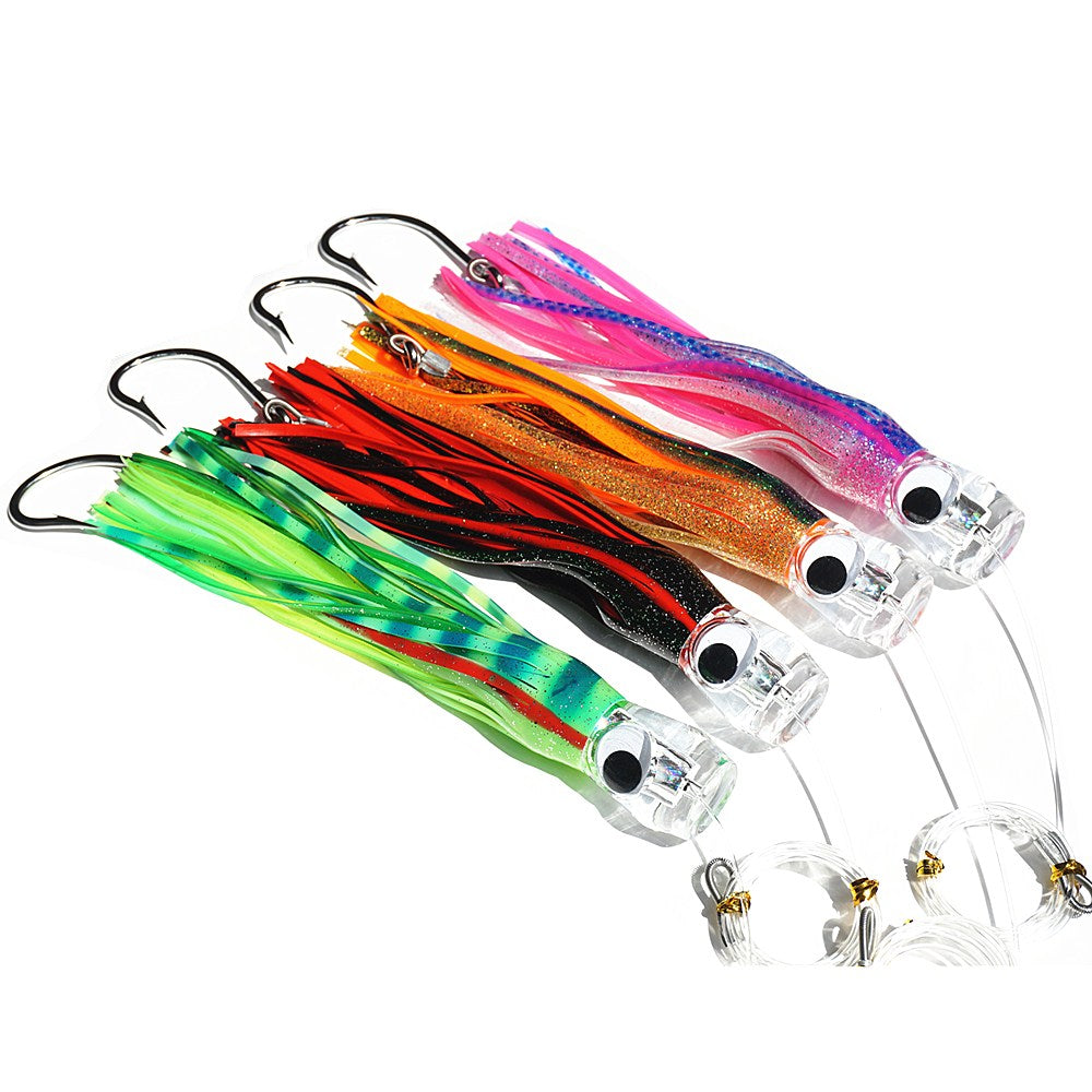 Soft Fishing Baits Hooks Skirted Feather Trolling Lure with Beads and Fish  Line Freshwater Saltwater