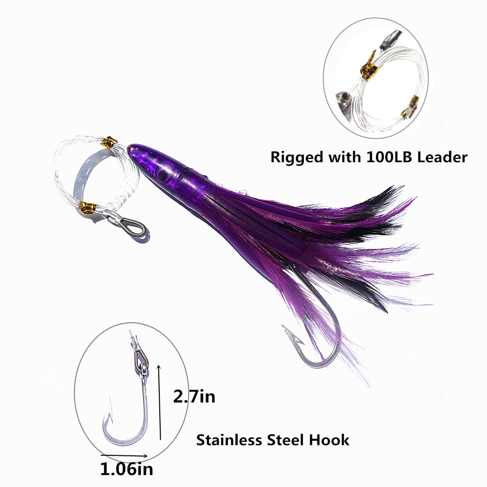 Kunsilane Trolling Skirt Tuna Lures Set of 5pcs 8 inch Fishing Saltwater Lures for Mahi Marlin Dolphin Wahoo,with Rigged Hooks Big Game Fishing Lure