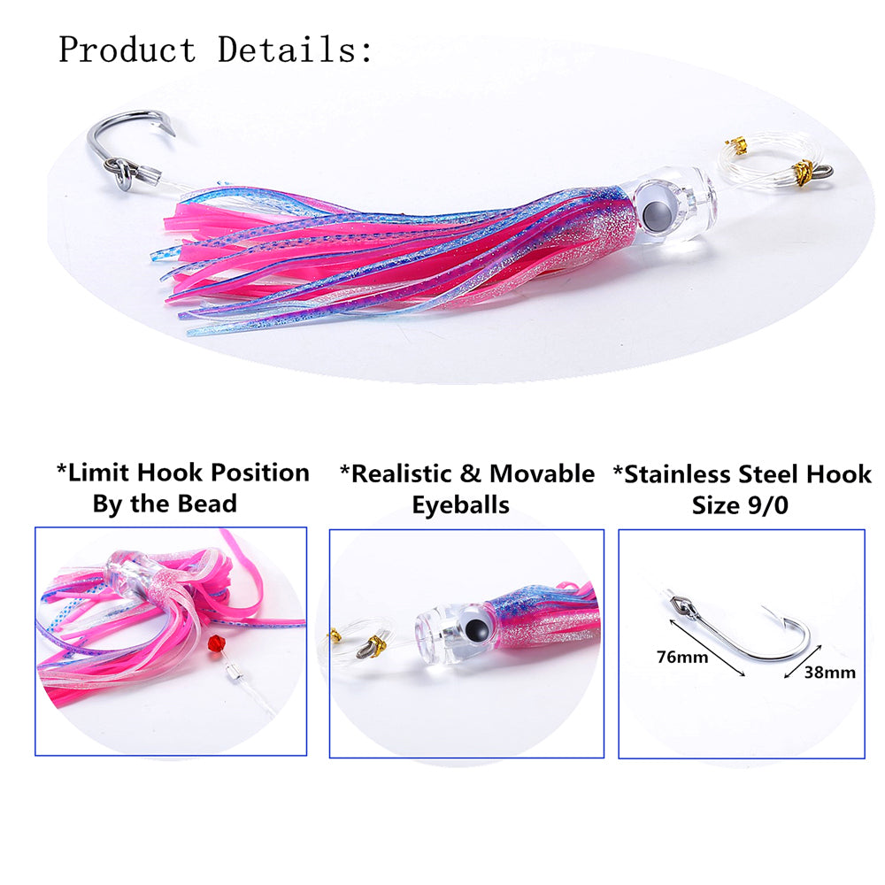Fishing Gear Lures Fishing Lure Trolling Fishing Eel Jig Bait Long Shank  Offset Hook Rig Striped Bass Fishing Lure with Rubber Tube Flash Teaser  24Pcs