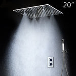 20" Rainfall Hand Shower Head Thermostatic Shower Set SUS304 Mirror Panel with Shower Head Mist Spray SPA Embedded Box Concealed