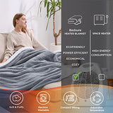 Heated Blanket Electric Throw - Soft Fleece Electric Blanket, 6 Heat Settings Heating Blanket with 4 Time Settings, 3hrs Timer Auto Shut Off (50×60 inches, Grey)