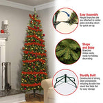 Artificial Pre-Lit Slim Christmas Tree, Green, Kingswood Fir, White Lights, Includes Stand, 6.5 Feet