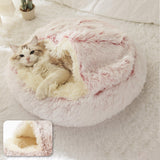 New Style Pet Dog Cat Bed Round Plush Cat Warm Bed House Soft Long Plush Bed For Small Dogs For Cats Nest 2 In 1 Cat Bed