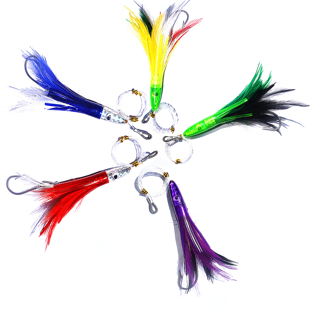 Feather Jig  Tuna Feathers Trolling Lures,Fishing Bait Deep Sea Fishing  Lure Octopus Shape Boat Bait Saltwater Bait Lures Chanyue : :  Sports, Fitness & Outdoors