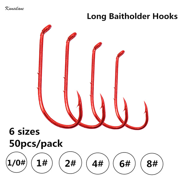 SILANON Fishing Hooks Baitholder Fishing Hooks – Pack of 120 Long Shaft  Beak Offset Jig Black Fishing Hooks with 2 Baitholder Barbs